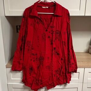 Soft Surroundings Red Chinoiserie Lantern Print Tunic Top Artsy Women's XL